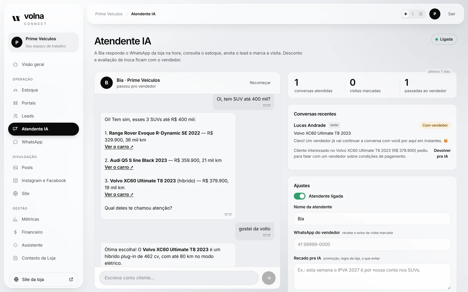 AI attendant conversation and settings