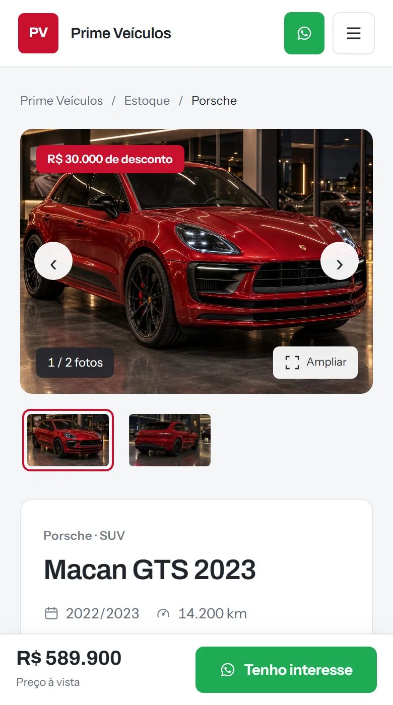 Car page on mobile